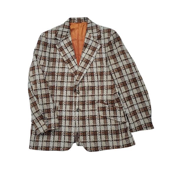 Vintage Other - Vintage Tartan Plaid Blazer Retro Mod 70s Sport Coat Jacket Orange Check 46x31